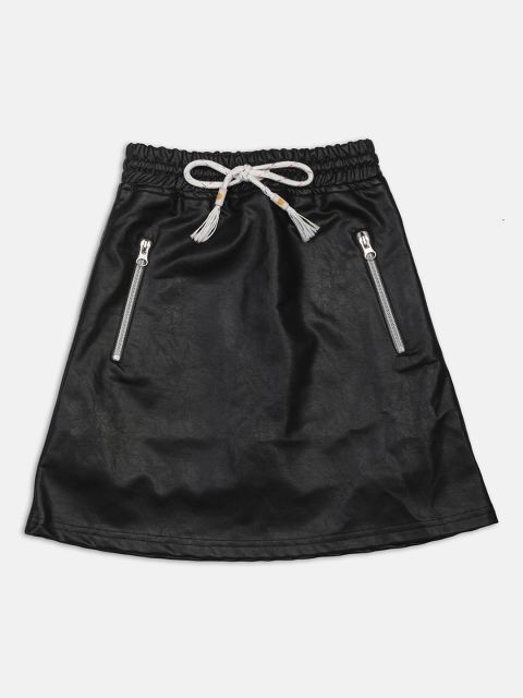 

Nins Moda Girls Black Solid Leather A-Line Mini Skirt