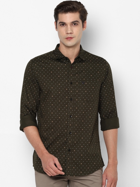 

Allen Solly Men Olive Green Pure Cotton Slim Fit Printed Casual Shirt