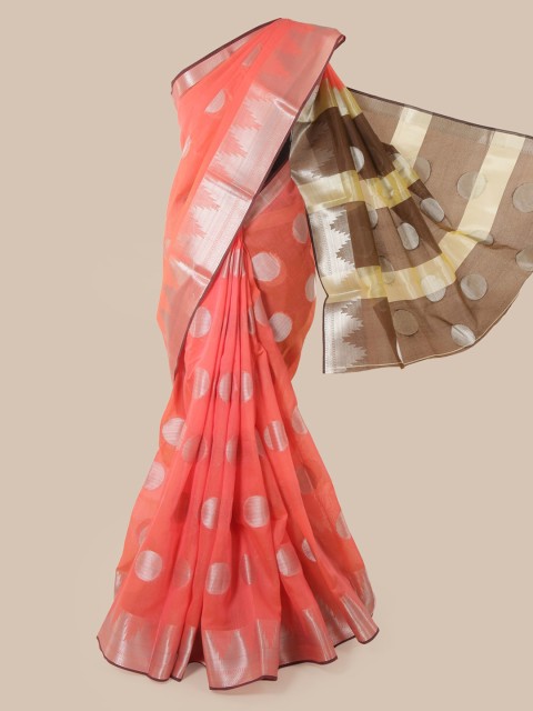 

Pothys Peach-Coloured Cotton Blend Woven Design Chanderi Saree