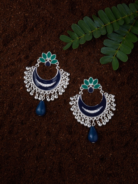 

Accessorize Silver-Plated & Navy Blue Enamelled Crescent Shaped Chandbalis
