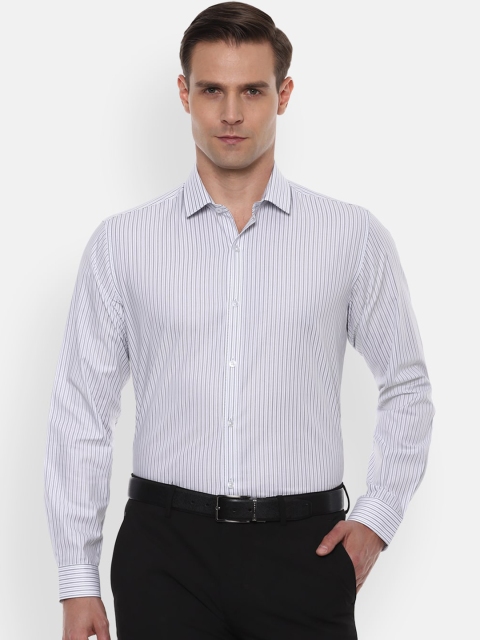 

Louis Philippe Men White & Grey Slim Fit Striped Formal Shirt