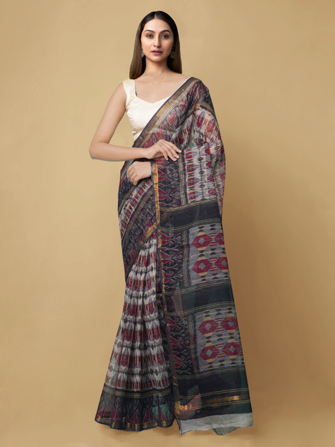 

Unnati Silks Navy Blue & Red Pure Cotton Printed Kota Saree
