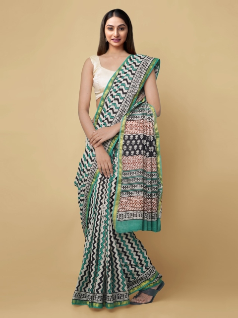 

Unnati Silks Multicoloured Pure Cotton Printed Handloom Bagru Saree, Multi