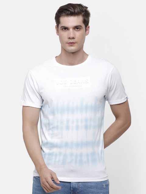 

Voi Jeans Men White Blue Dyed Round Neck Pure Cotton T-shirt