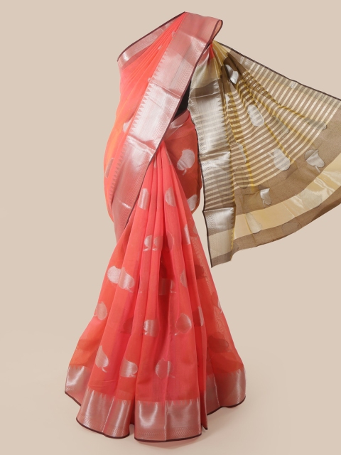 

Pothys Peach-Coloured Cotton Blend Woven Design Chanderi Saree