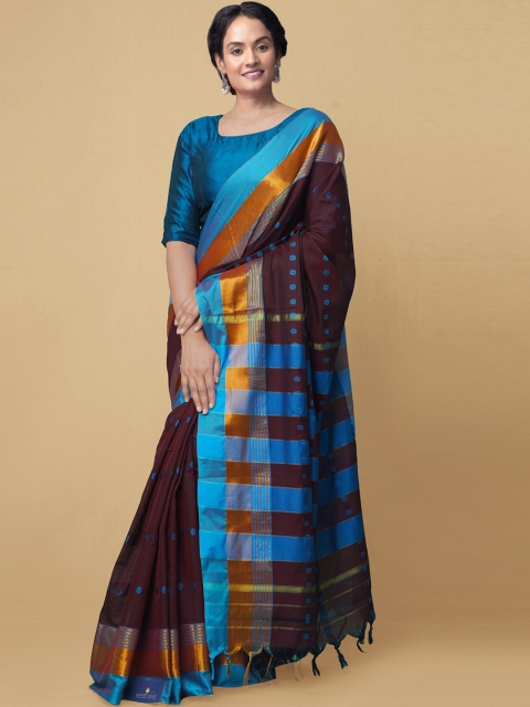 

Unnati Silks Brown Checked Narayan Peth Sustainable Saree