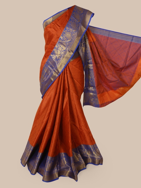 

Pothys Rust Orange Cotton Blend Woven Design Chanderi Saree