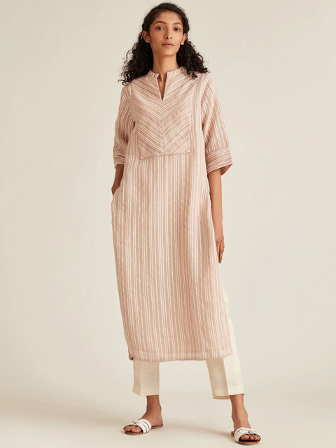 

Ancestry Women Pink & White Striped Kurta