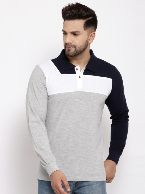 

Kalt Men Grey Melange & White Colourblocked Polo Collar T-shirt