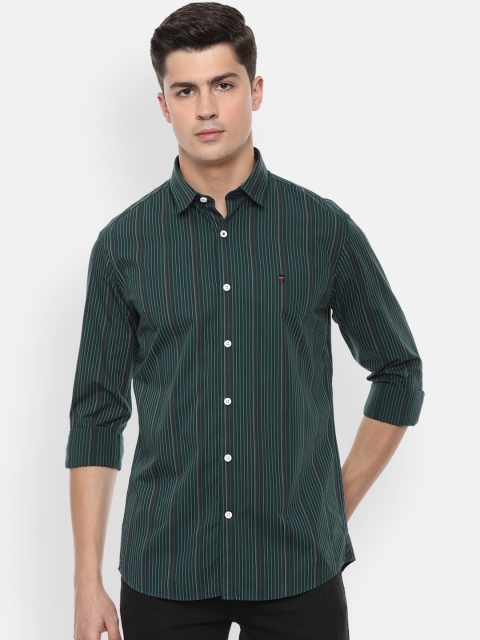 

Louis Philippe Sport Men Green Slim Fit Striped Pure Cotton Casual Shirt