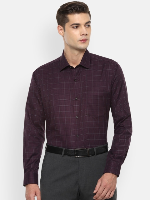 

Van Heusen Men Burgundy & Black Checked Pure Cotton Formal Shirt