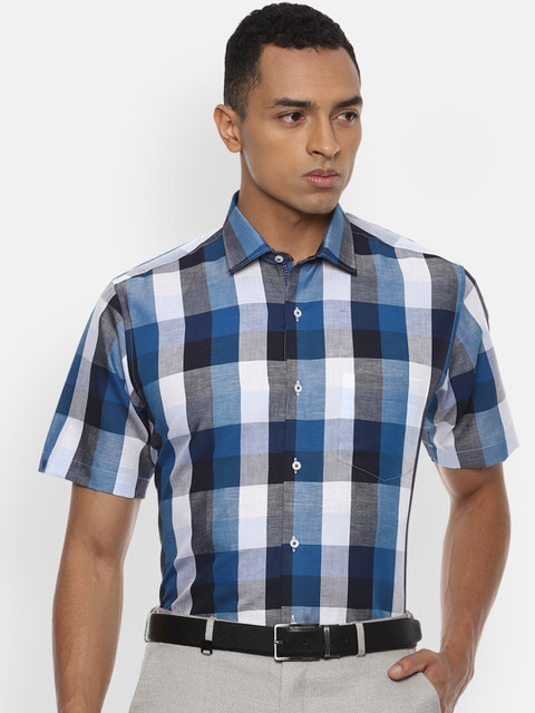 

Van Heusen Men Blue & White Regular Fit Checked Casual Shirt