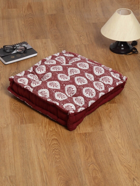 

Rajasthan Decor Maroon & White Printed Square Floor Cushion
