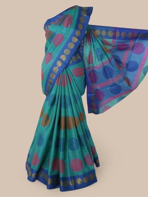 

Pothys Sea Green & Blue Cotton Blend Woven Design Chanderi Saree