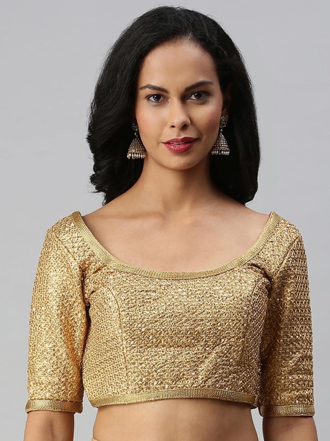 

Soch Women Golden Woven-Design Sequinned Art Silk Saree Blouse, Gold