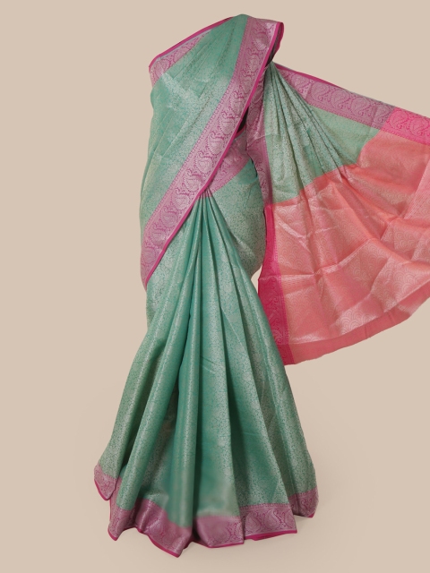 

Pothys Green & Pink Cotton Blend Woven Design Chanderi Saree