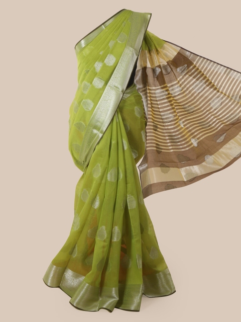 

Pothys Green & Grey Cotton Blend Woven Design Chanderi Saree
