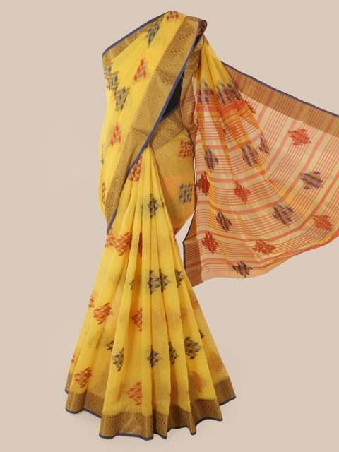 

Pothys Yellow Cotton Blend Woven Design Chanderi Saree