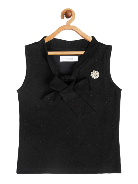 

Tiny Girl Black Georgette Regular Crop Top