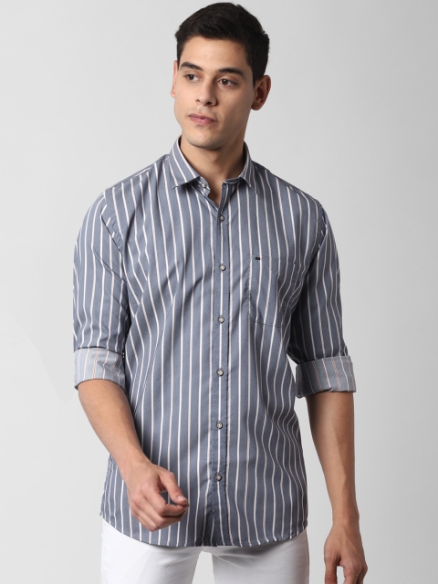 

Peter England Casuals Men Grey Slim Fit Striped Casual Shirt