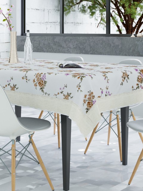 

Clasiko White & Coffee Brown Floral Printed Table Cover