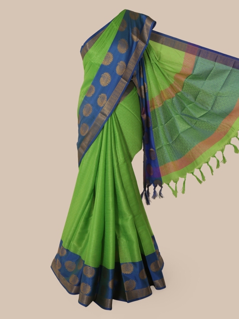 

Pothys Green & Blue Cotton Blend Woven Design Chanderi Saree