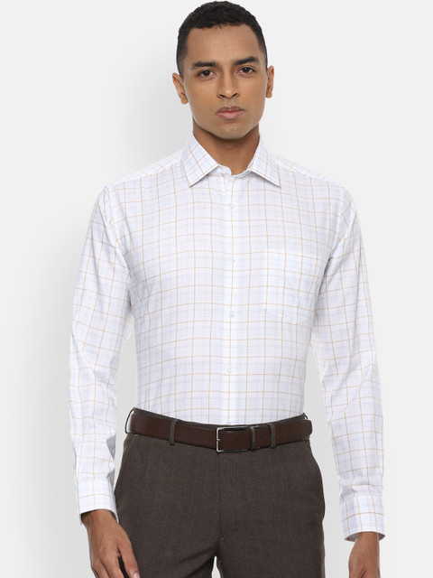

Van Heusen Men White & Brown Checked Regular Fit Pure Cotton Formal Shirt