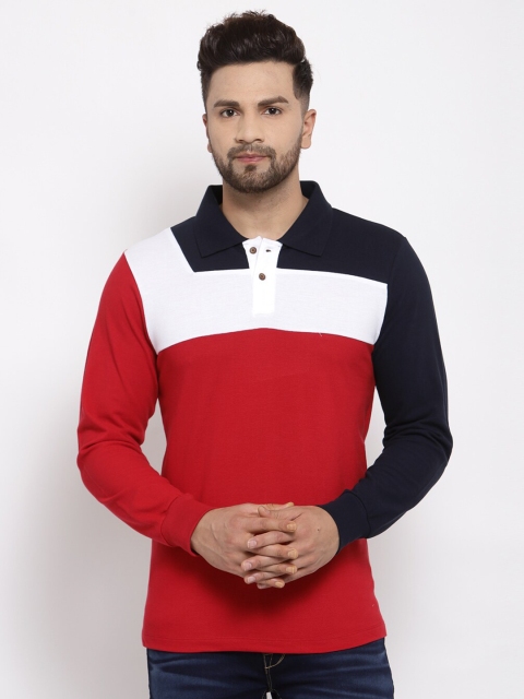 

Kalt Men Red & White Colourblocked Polo Collar T-shirt