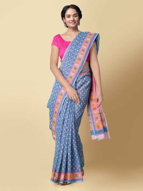 

Unnati Silks Women Blue Pure Hand Block Printed Kota Cotton Sustainable Saree