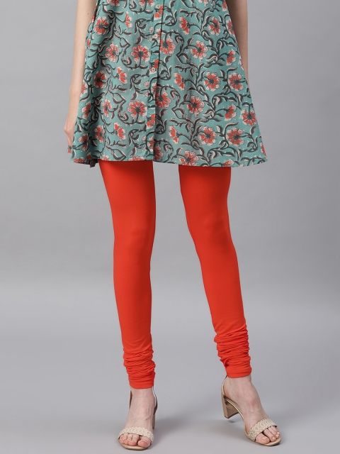 

Janasya Women Orange Solid Churidar-Length Leggings
