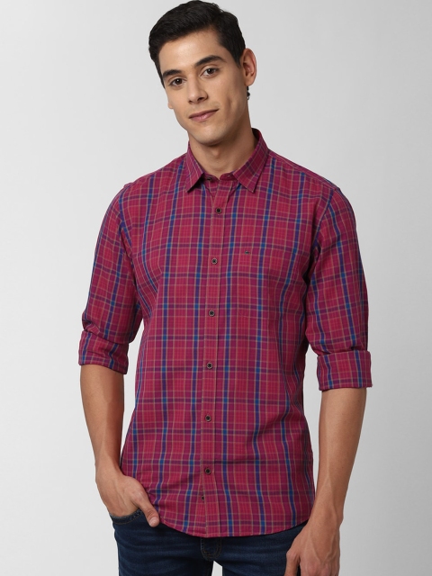 

Peter England Casuals Men Red Slim Fit Checked Pure Cotton Casual Shirt