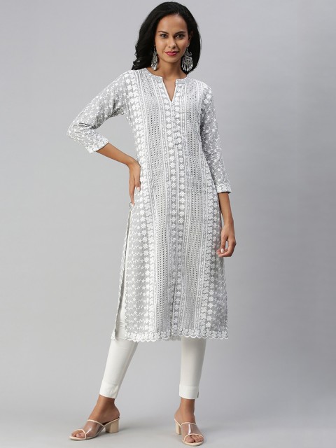 

Soch Women Grey Pure Cotton Embroidered Kurta