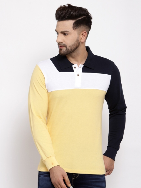 

Kalt Men Yellow & White Colourblocked Polo Collar T-shirt