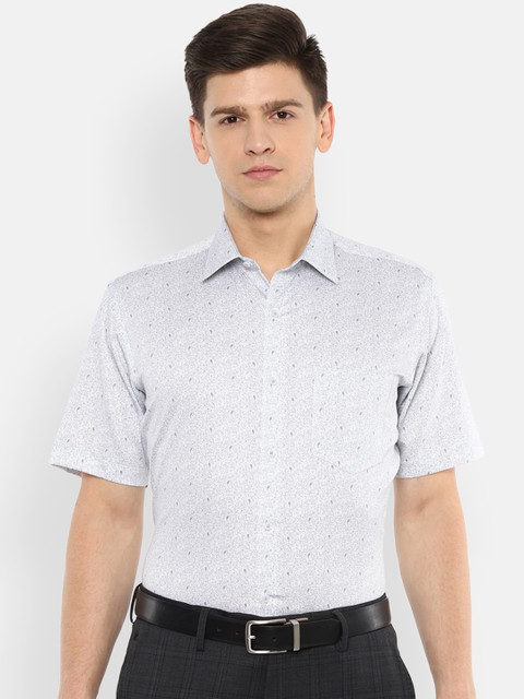 

Van Heusen Men White & Grey Micro Ditsy Birds Print Pure Cotton Formal Shirt