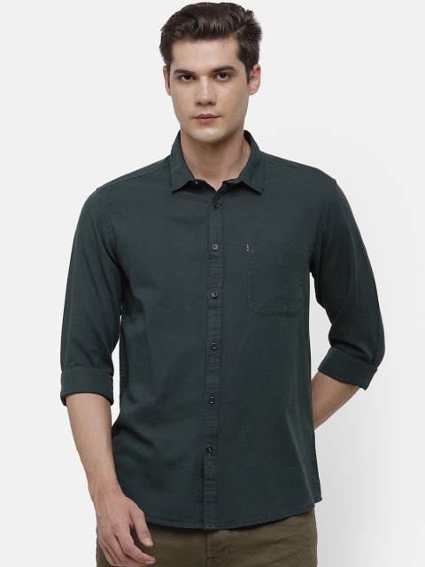 

Voi Jeans Men Green Slim Fit Solid Linen Cotton Casual Shirt