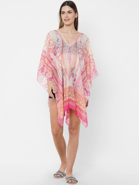 

Get Wrapped Women Off White & Pink Printed Cover-Up Dress