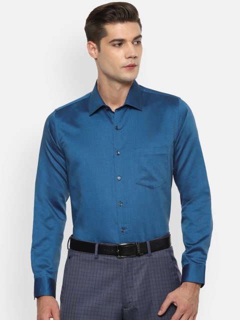 

Van Heusen Men Teal Blue Solid Slim Fit Pure Cotton Formal Shirt