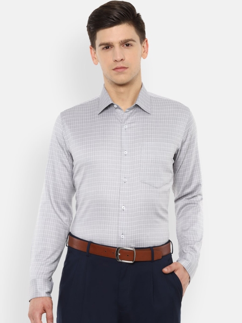 

Van Heusen Men Grey & White Checked Slim Fit Pure Cotton Formal Shirt