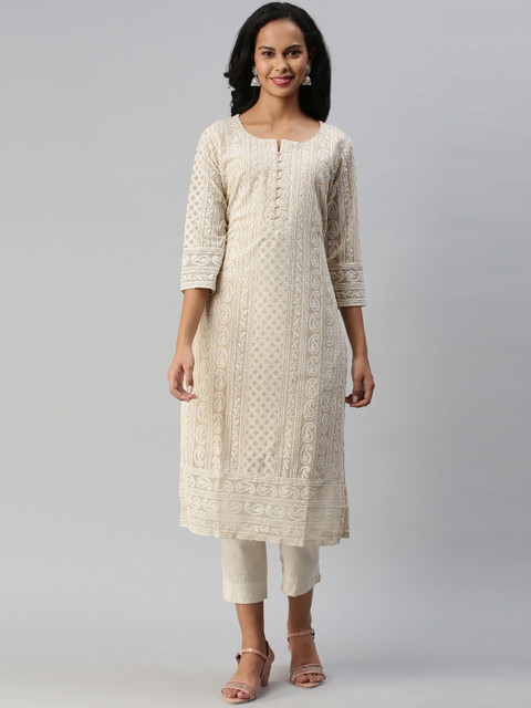 

Soch Women Beige Embroidered Georgette Kurta