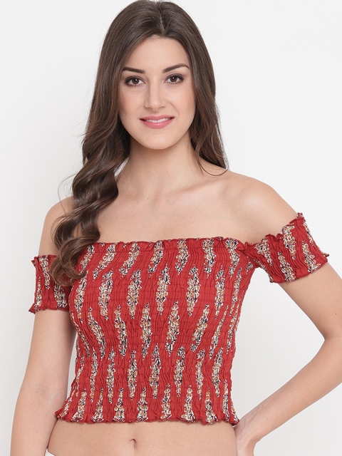 

Aawari Red Off-Shoulder Bardot Crop Top