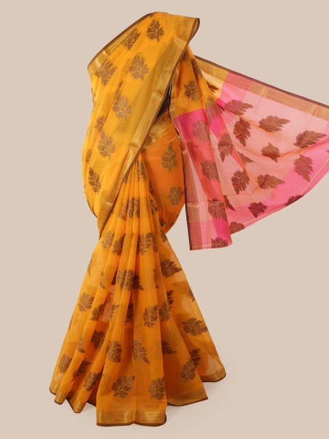 

Pothys Yellow Cotton Blend Woven Design Chanderi Saree