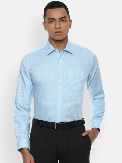 

Van Heusen Men Blue & White Houndstooth Print Pure Cotton Slim Fit Formal Shirt
