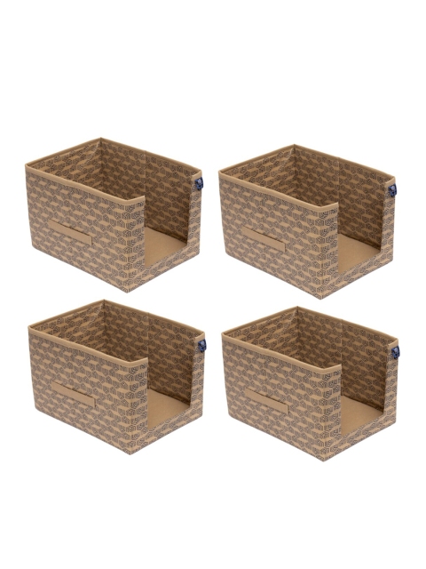 

HOMESTRAP Set Of 4 Beige & Black Printed Wardrobe Organisers