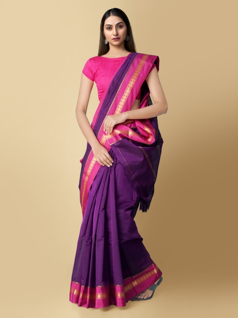 

Unnati Silks Purple Silk Cotton Solid Chettinad Saree