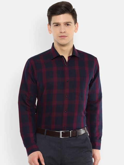 

Van Heusen Men Navy Blue & Red Checked Cotton Linen Formal Shirt