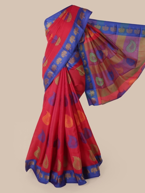 

Pothys Red Cotton Blend Woven Design Chanderi Saree