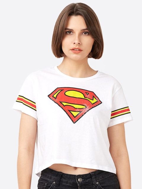 

Free Authority Women White Superman Printed Round Neck Cotton T-shirt