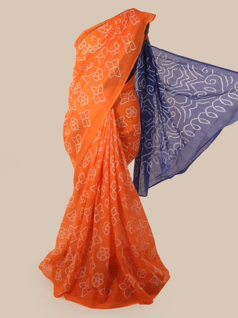 Pothys Orange Printed Cotton Blend Saree