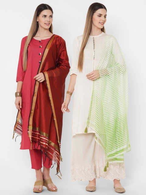 

Get Wrapped Combo Pack of 2 Polyester Gold Border & Textured Shaded Dupatta, Maroon