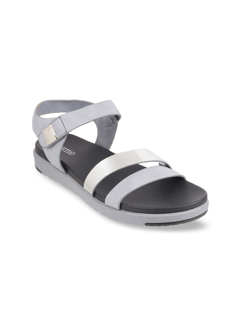 

Metro Women Grey & Silver-Toned Strappy Open Toe Flats